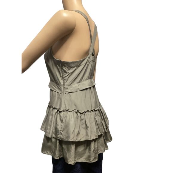 Banana Republic silk sleeveless top tiered ruffles size XS olive green - Picture 3 of 6